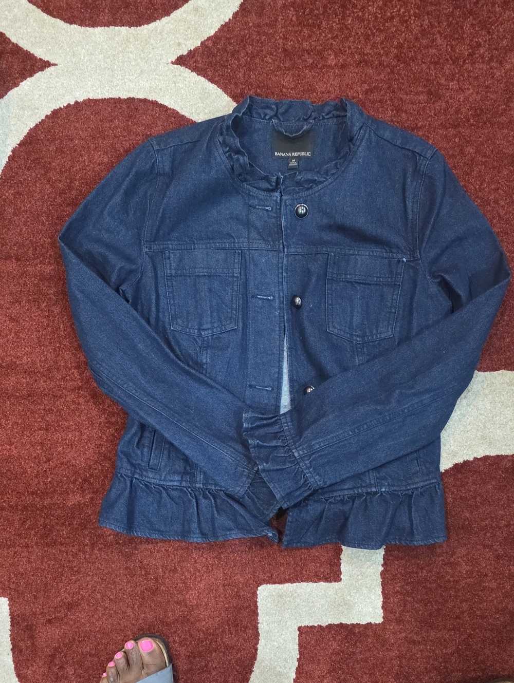 Banana Republic Women's Navy Denim Ruffle-Hem Jacket
